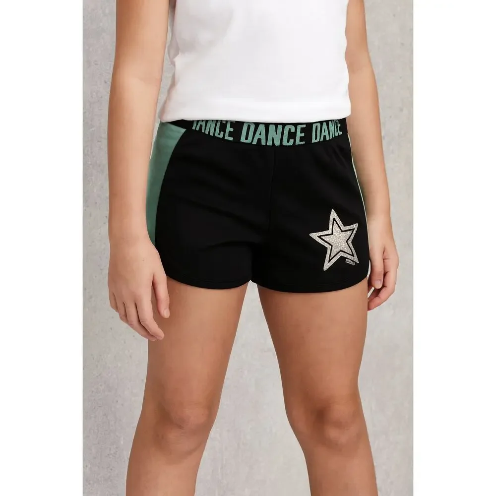 Justice Dance Active Shorts Girls 6/7 Black Mint Logo Athletic Performance